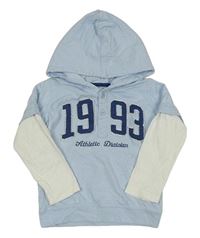 Světlemodro-bílé triko s číslem a kapucí H&M