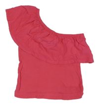 Tmavoružový rebrovaný crop top s volánem