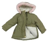 Khaki šusťáková zimní parka s kapucí s kožešinou Dopodopo