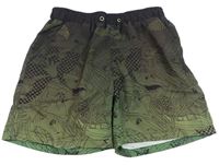 Černo-khaki vzorované plážové kraťasy 