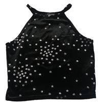 Čierny zamatový crop top s hviezdami New Look