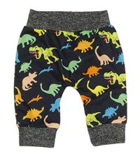 Čierno-sivé ľahké tepláky s farebnymi dinosaurami