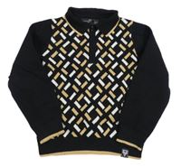 Černo-béžové vzorované pletené polo triko Matalan
