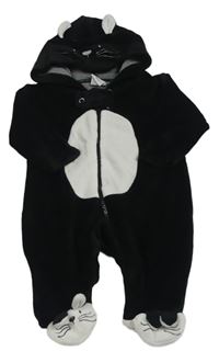 Černo-bílý sametový overal s kapucí s čumákem - panda