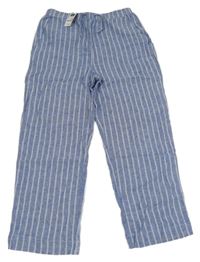 Nové - modro-biele pruhované ľahké ľanové široké nohavice DUNNES