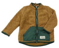 Hnedá huňatá podšitá prepínaci mikina so zelenou vreckom Pep&Co