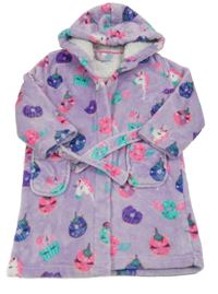 Lila plyšový župan s barevnými obrázky a kapucí Bluezoo