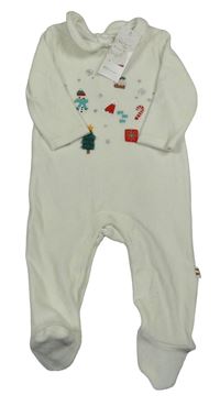 Nové - smetanový sametový overal s vánočními obrázky M&S