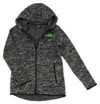 Černo-šedá melírovaná pletená propínací thermo mikina s kapucí Y.F.K.