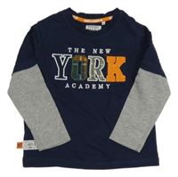 Tmavomodro-sivé tričko s nápisom