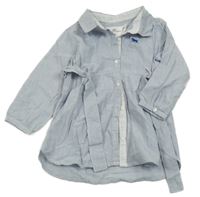 Modro-bílé pruhované propínací šaty s páskem a límečkem H&M