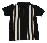 Černo-bílo-hnědé pruhované polo tričko Next