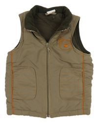 Béžová šušťáková zateplená vesta s medvěďom