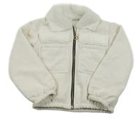 Biela zamatová rebrovaná zateplená crop bunda