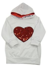 Biela ľahká mikina so srdcem z flitrů a kapucňou
