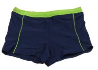 Tmavomodré nohavičkové plavky se zeleným pasem 