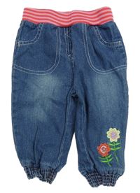 Modré cuff rifle s růžovým úpletovým pasem 