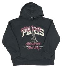 Tmavošedá mikina s nápisem a kapucí 