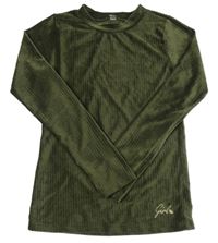 Tmavozelené žebrované sametové triko 