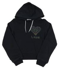 Čierna crop mikina so srdcem a kapucňou