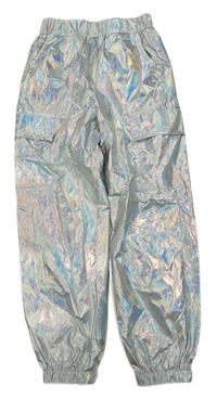 Strieborné metalické šušťákové cuff nohavice shein