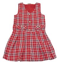 Červeno-bílé kostkované pletené šaty s knoflíky Matalan