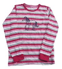 Ružovo-sivo-biele pruhované tričko s koněm Yigga