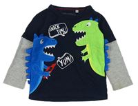 Tmavomodro-sivé tričko s dinosaurami Bluezoo
