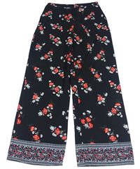 Čierne wide leg nohavice s kvietkami a vzorom New Look