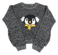 Čierno-biely melírovaný crop sveter s tučňákem C&A