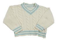 Bielo-svetlomodrý vzorovaný žinylkový sveter