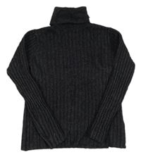 Tmavosivý rebrovaný svetrový vlnený rolák