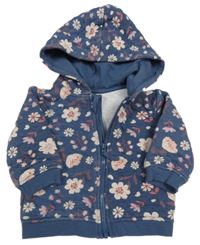 Tmavomodrá kvetovaná prepínaci mikina s kapucňou