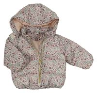 Bílo-růžová květovaná šusťáková zimní bunda s kapucí H&M