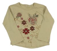 Béžové triko s květy 