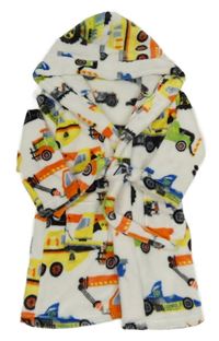 Biely plyšový župan s autami a kapucňou
