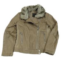 Béžový koženkový crop křivák s kožešinovým límcem jbc