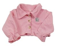 Ružová prepínaci crop mikina so slonom a golierikom