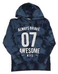 Tmavomodrá batikovaná mikina s číslom a kapucňou H&M