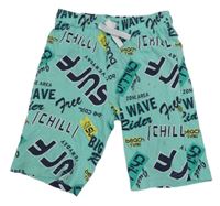 Tyrkysové ľahké kraťasy s nápismi Kids