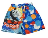 Modro-farebné plážové kraťasy s fleky a mašinkou Tomášem