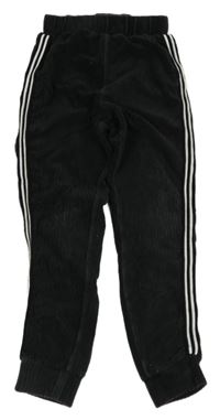 Černo-bílé žebrované sametové tepláky s pruhy Next