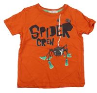 Červené tričko s pavouky a nápisem H&M