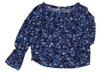 Tmavomodrá květovaná halenka H&M