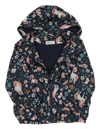 Tmavomodrá šusťáková podzimní bunda s jednorožci a kapucí H&M