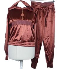 2set - Dámská karmínová saténová crop mikina + saténové cuff kalhoty River Island 