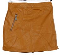 Dámska skořicová skort koženková sukňa C&A