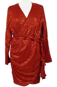 Dámské červené flitrové šaty s páskem Shein 