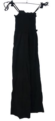 Dámsky čierny plátenný žabičkový nohavicový culottes overal Asos