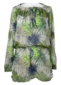 Dámská hnědo-modro-zelená vzorovaná šifonová plážová tunika Gina Benotti 